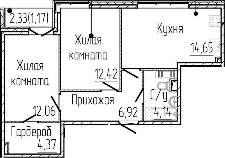 2-комнатная квартира 55.73 м², 2/8 эт., ЖК «SERTOLOVO PARK»